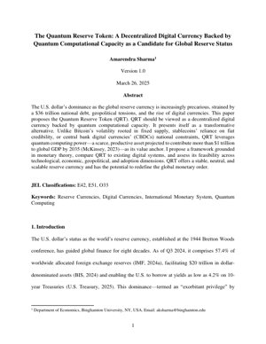 Kifuniko cha Waraka PDF - Token ya Akiba ya Quantum: Sarafu ya Kidijitali Isiyo Rasimu Inayotegemewa na Uwezo wa Kihisabati wa Quantum